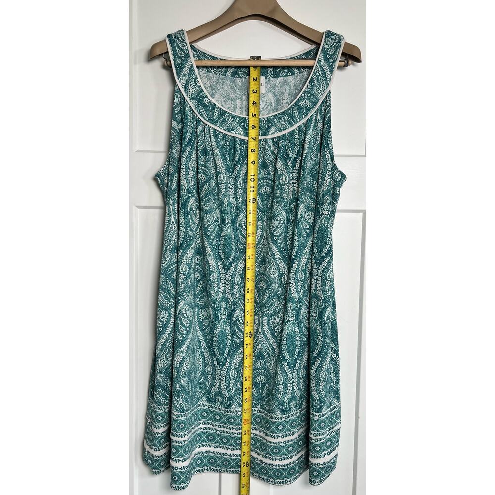 Kate Hill Dress 18W Sleeveless Green White Boat Neck Pockets - Picture 9 of 10
